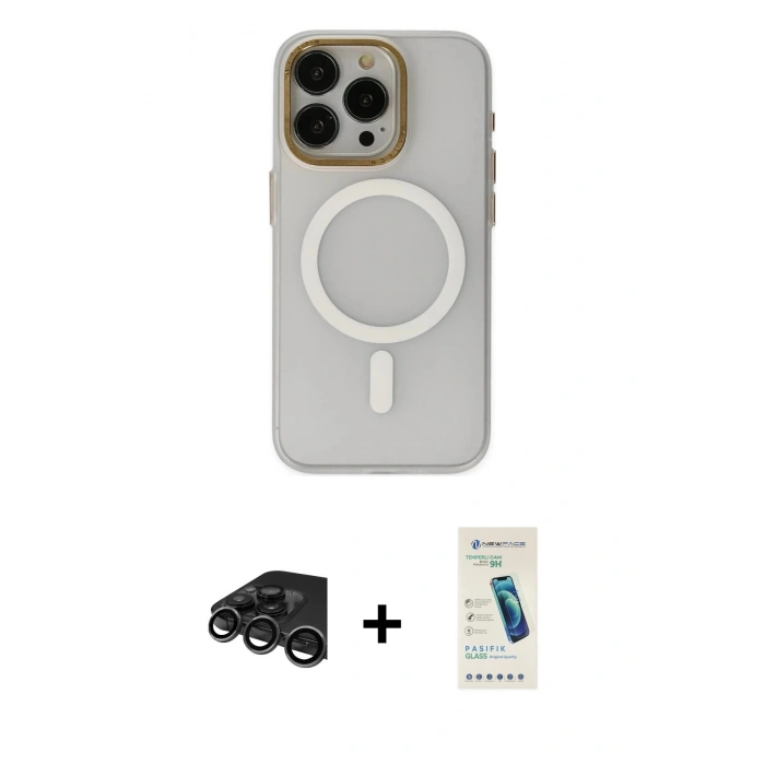 MARSİLYAN™- iPhone 15 Pro Max Kılıf Yadigar Işık - Şeffaf Pasifik Cam Ekran Koruyucu + Raze Metal Kamera Lens - TMGI
