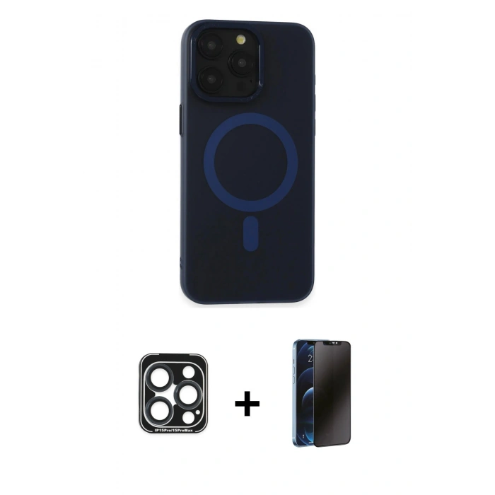 MARSİLYAN™- iPhone 15 Pro Max Kılıf Yadigar Işık - Siyah 3D Antistatik Hayalet Cam Ekran Koruyucu + PVD Metal Kamera Lens - LT