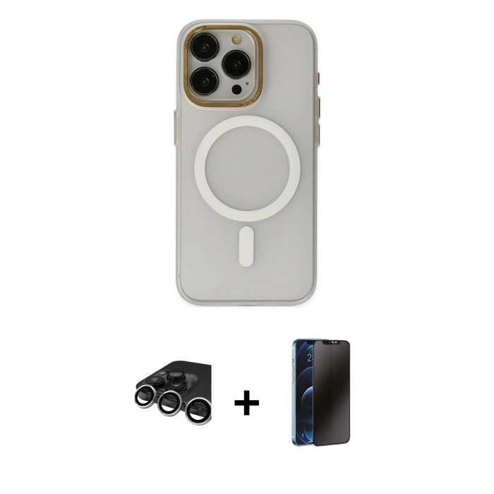 MARSİLYAN™- iPhone 15 Pro Max Kılıf Yadigar Işık - Siyah 3D Antistatik Hayalet Cam Ekran Koruyucu + Raze Metal Kamera Lens - GS