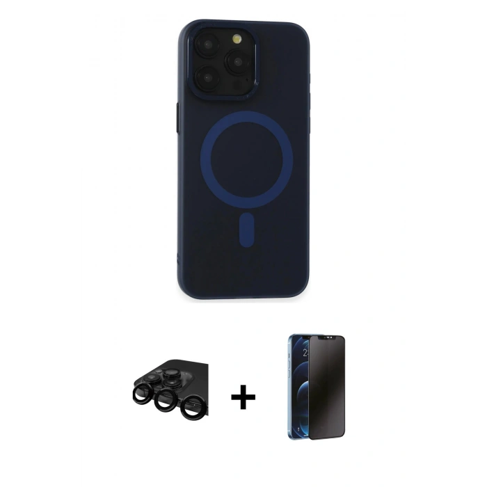 MARSİLYAN™- iPhone 15 Pro Max Kılıf Yadigar Işık - Siyah 3D Antistatik Hayalet Cam Ekran Koruyucu + Raze Metal Kamera Lens - SH