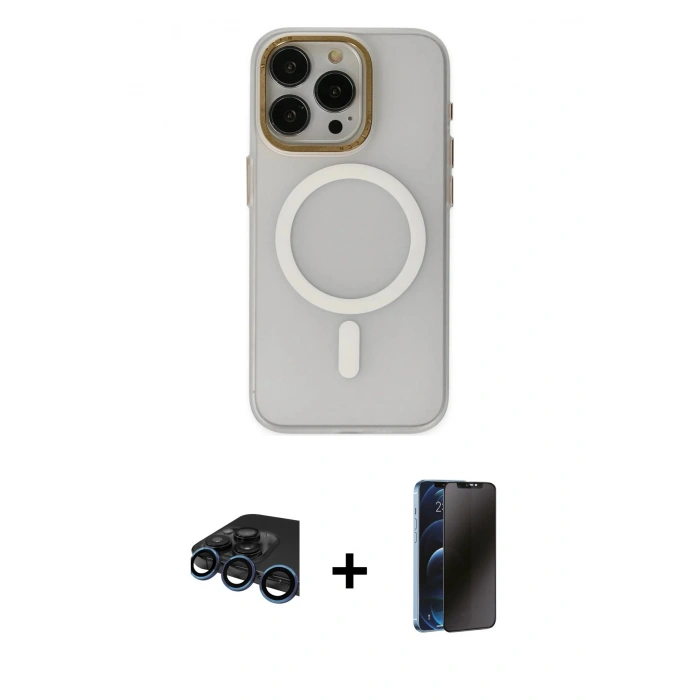 MARSİLYAN™- iPhone 15 Pro Max Kılıf Yadigar Işık - Siyah 3D Antistatik Hayalet Cam Ekran Koruyucu + Raze Metal Kamera Lens - LT