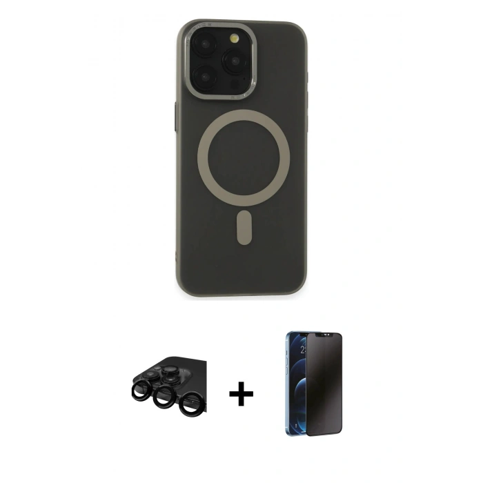 MARSİLYAN™- iPhone 15 Pro Max Kılıf Yadigar Işık - Siyah 3D Antistatik Hayalet Cam Ekran Koruyucu + Raze Metal Kamera Lens - SH