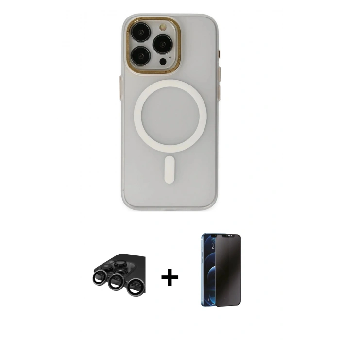 MARSİLYAN™- iPhone 15 Pro Max Kılıf Yadigar Işık - Siyah 3D Antistatik Hayalet Cam Ekran Koruyucu + Raze Metal Kamera Lens - TMGI