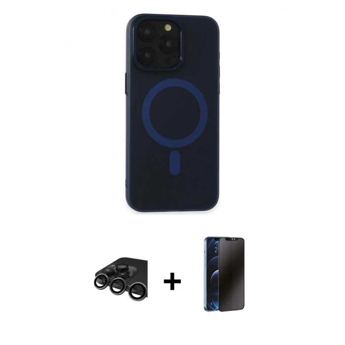 MARSİLYAN™- iPhone 15 Pro Max Kılıf Yadigar Işık - Siyah 3D Antistatik Hayalet Cam Ekran Koruyucu + Raze Metal Kamera Lens - TMGI