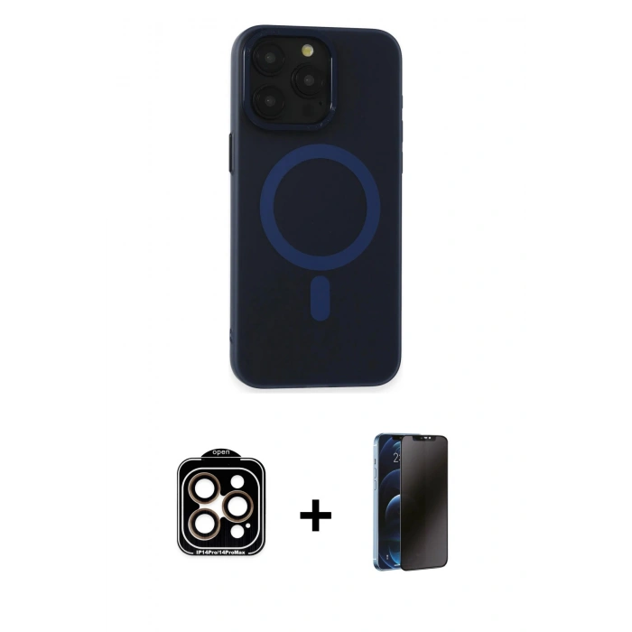 MARSİLYAN™- iPhone 15 Pro Max Kılıf Yadigar Işık - Siyah 3D Antistatik Hayalet Cam Ekran Koruyucu + PVD Metal Kamera Lens - TU