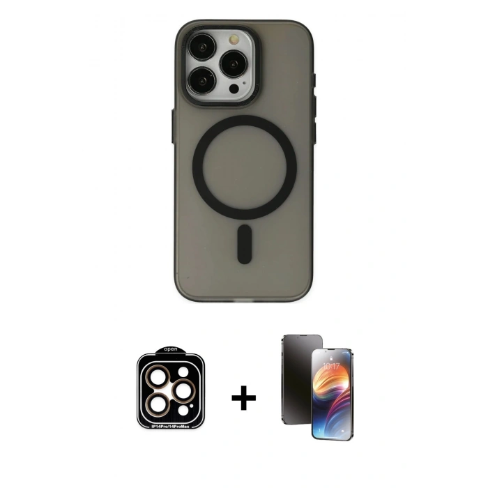 MARSİLYAN™- iPhone 15 Pro Max Kılıf Yadigar Işık - Siyah 3D Antistatik Mat Seramik Nano Ekran Koruyucu + PVD Metal Kamera Lens - TU