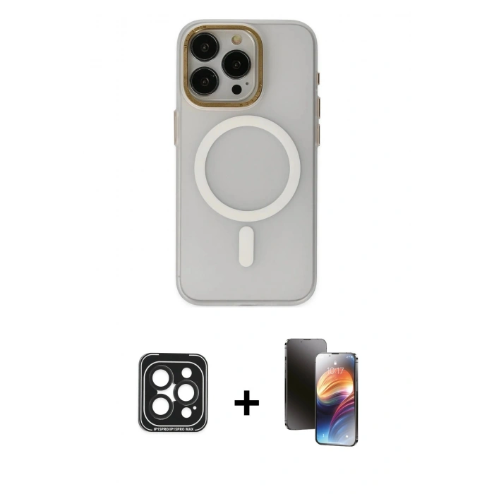 MARSİLYAN™- iPhone 15 Pro Max Kılıf Yadigar Işık - Siyah 3D Antistatik Mat Seramik Nano Ekran Koruyucu + PVD Metal Kamera Lens - SH