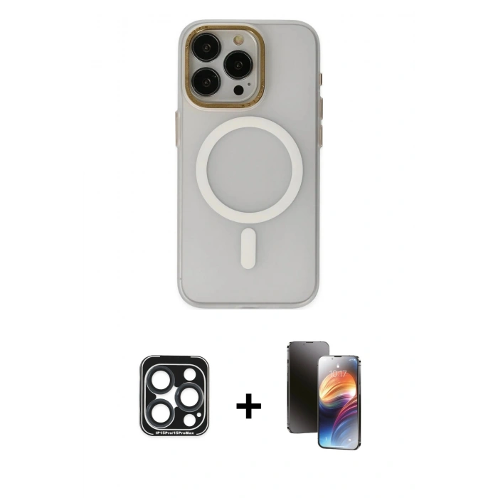 MARSİLYAN™- iPhone 15 Pro Max Kılıf Yadigar Işık - Siyah 3D Antistatik Mat Seramik Nano Ekran Koruyucu + PVD Metal Kamera Lens - LT