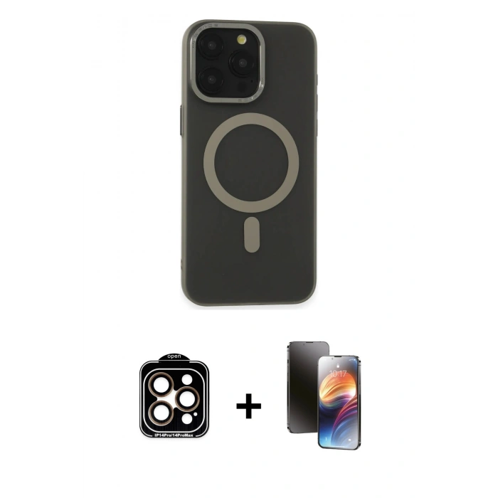 MARSİLYAN™- iPhone 15 Pro Max Kılıf Yadigar Işık - Siyah 3D Antistatik Mat Seramik Nano Ekran Koruyucu + PVD Metal Kamera Lens - TU