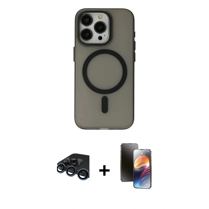 MARSİLYAN™- iPhone 15 Pro Max Kılıf Yadigar Işık - Siyah 3D Antistatik Mat Seramik Nano Ekran Koruyucu + Raze Metal Kamera Lens - LT