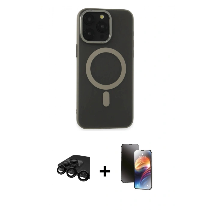 MARSİLYAN™- iPhone 15 Pro Max Kılıf Yadigar Işık - Siyah 3D Antistatik Mat Seramik Nano Ekran Koruyucu + Raze Metal Kamera Lens - SH