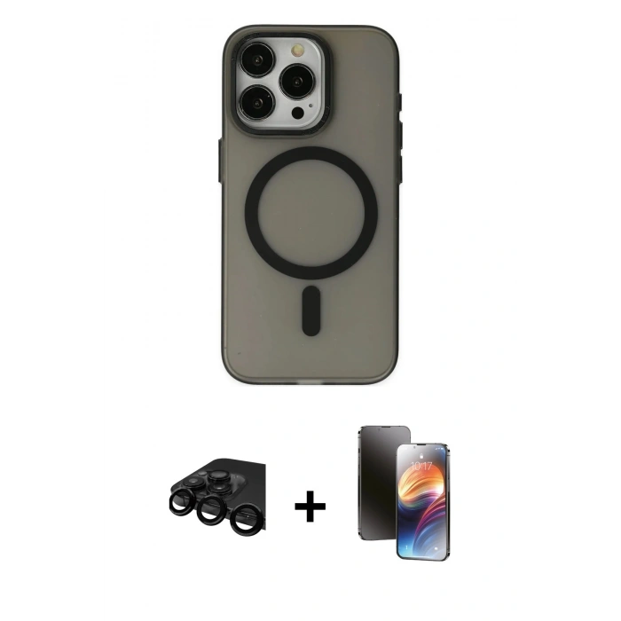 MARSİLYAN™- iPhone 15 Pro Max Kılıf Yadigar Işık - Siyah 3D Antistatik Mat Seramik Nano Ekran Koruyucu + Raze Metal Kamera Lens - SH