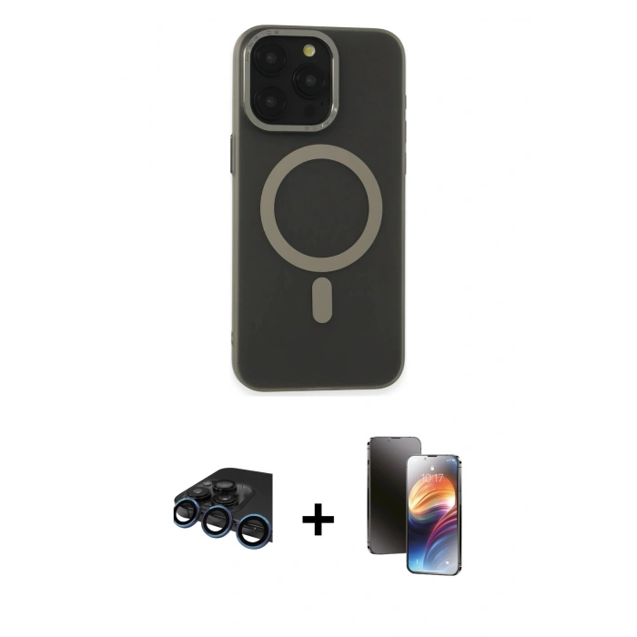 MARSİLYAN™- iPhone 15 Pro Max Kılıf Yadigar Işık - Siyah 3D Antistatik Mat Seramik Nano Ekran Koruyucu + Raze Metal Kamera Lens - LT