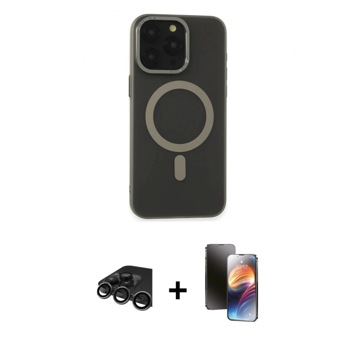 MARSİLYAN™- iPhone 15 Pro Max Kılıf Yadigar Işık - Siyah 3D Antistatik Mat Seramik Nano Ekran Koruyucu + Raze Metal Kamera Lens - TMGI