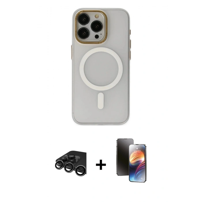 MARSİLYAN™- iPhone 15 Pro Max Kılıf Yadigar Işık - Siyah 3D Antistatik Mat Seramik Nano Ekran Koruyucu + Raze Metal Kamera Lens - TMGI
