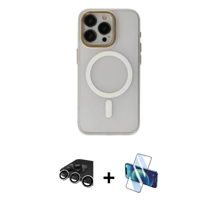 MARSİLYAN™- iPhone 15 Pro Max Kılıf Yadigar Işık - Siyah 3D Antistatik Seramik Nano Ekran Koruyucu + Raze Metal Kamera Lens - GS