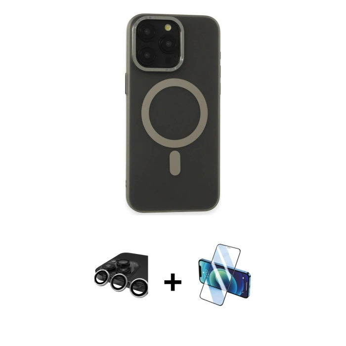 MARSİLYAN™- iPhone 15 Pro Max Kılıf Yadigar Işık - Siyah 3D Antistatik Seramik Nano Ekran Koruyucu + Raze Metal Kamera Lens - GS