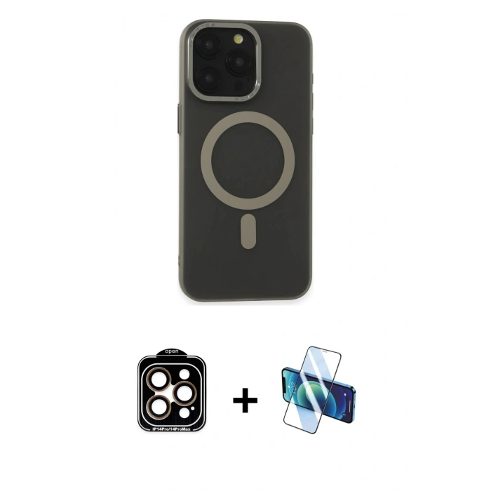 MARSİLYAN™- iPhone 15 Pro Max Kılıf Yadigar Işık - Siyah 3D Antistatik Seramik Nano Ekran Koruyucu + PVD Metal Kamera Lens - TU