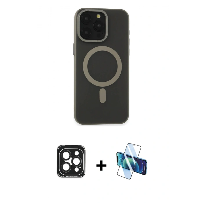 MARSİLYAN™- iPhone 15 Pro Max Kılıf Yadigar Işık - Siyah 3D Antistatik Seramik Nano Ekran Koruyucu + PVD Metal Kamera Lens - SH