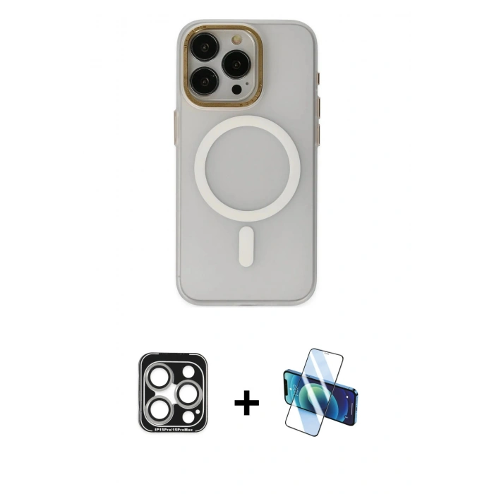 MARSİLYAN™- iPhone 15 Pro Max Kılıf Yadigar Işık - Siyah 3D Antistatik Seramik Nano Ekran Koruyucu + PVD Metal Kamera Lens - GS
