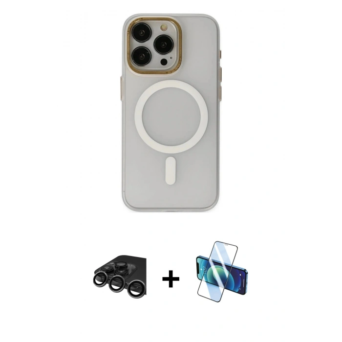 MARSİLYAN™- iPhone 15 Pro Max Kılıf Yadigar Işık - Siyah 3D Antistatik Seramik Nano Ekran Koruyucu + Raze Metal Kamera Lens - TMGI