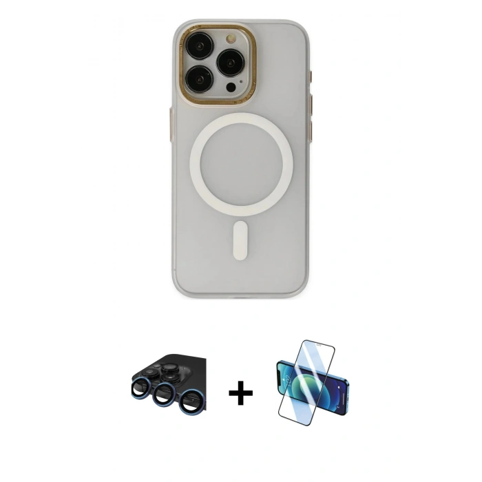 MARSİLYAN™- iPhone 15 Pro Max Kılıf Yadigar Işık - Siyah 3D Antistatik Seramik Nano Ekran Koruyucu + Raze Metal Kamera Lens - LT