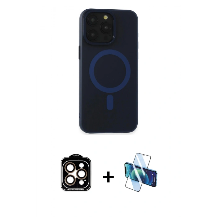 MARSİLYAN™- iPhone 15 Pro Max Kılıf Yadigar Işık - Siyah 3D Antistatik Seramik Nano Ekran Koruyucu + Turuncu PVD Metal Kamera Lens