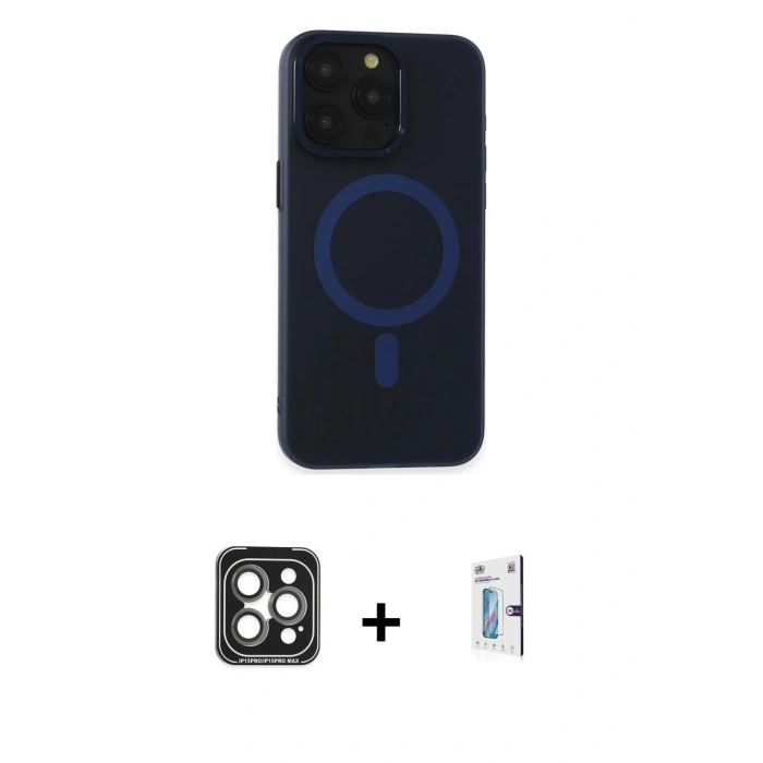 MARSİLYAN™- iPhone 15 Pro Max Kılıf Yadigar Işık - Siyah Bilvis 0.18mm Plus Cam Ekran Koruyucu + Gri PVD Metal Kamera Lens