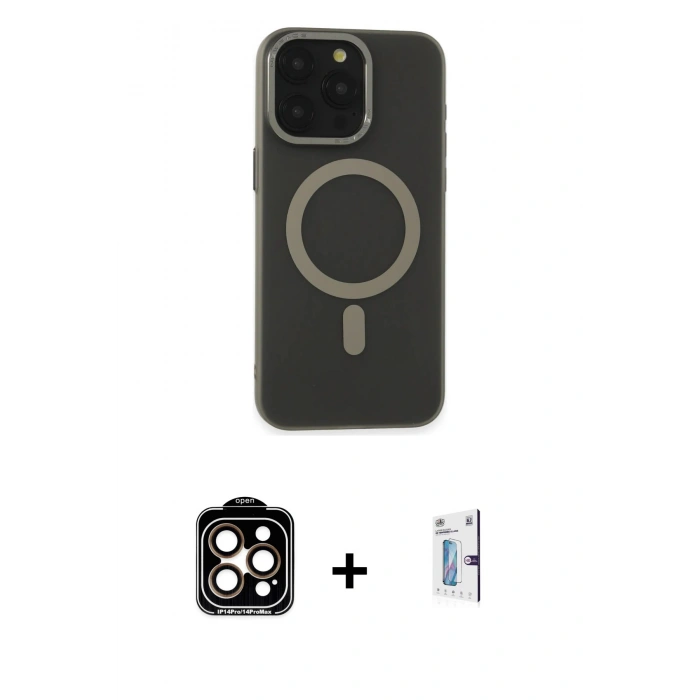 MARSİLYAN™- iPhone 15 Pro Max Kılıf Yadigar Işık - Siyah Bilvis 0.18mm Plus Cam Ekran Koruyucu + PVD Metal Kamera Lens - TU