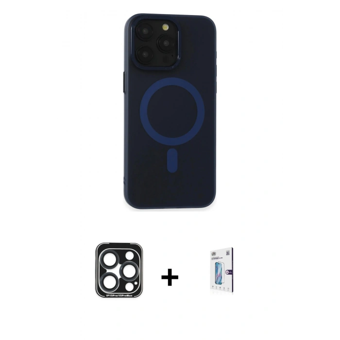 MARSİLYAN™- iPhone 15 Pro Max Kılıf Yadigar Işık - Siyah Bilvis 0.18mm Plus Cam Ekran Koruyucu + PVD Metal Kamera Lens - LT