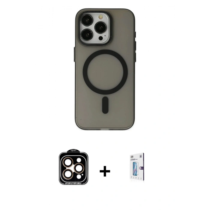 MARSİLYAN™- iPhone 15 Pro Max Kılıf Yadigar Işık - Siyah Bilvis 0.18mm Plus Cam Ekran Koruyucu + PVD Metal Kamera Lens - TU