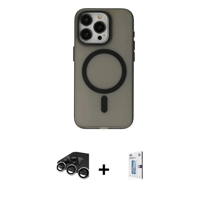 MARSİLYAN™- iPhone 15 Pro Max Kılıf Yadigar Işık - Siyah Bilvis 0.18mm Plus Cam Ekran Koruyucu + Raze Metal Kamera Lens - GS