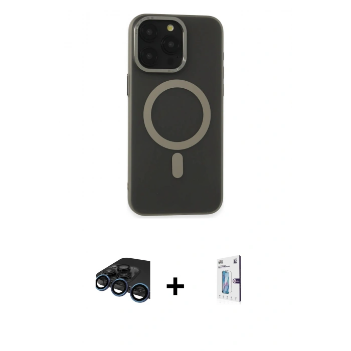 MARSİLYAN™- iPhone 15 Pro Max Kılıf Yadigar Işık - Siyah Bilvis 0.18mm Plus Cam Ekran Koruyucu + Raze Metal Kamera Lens - LT