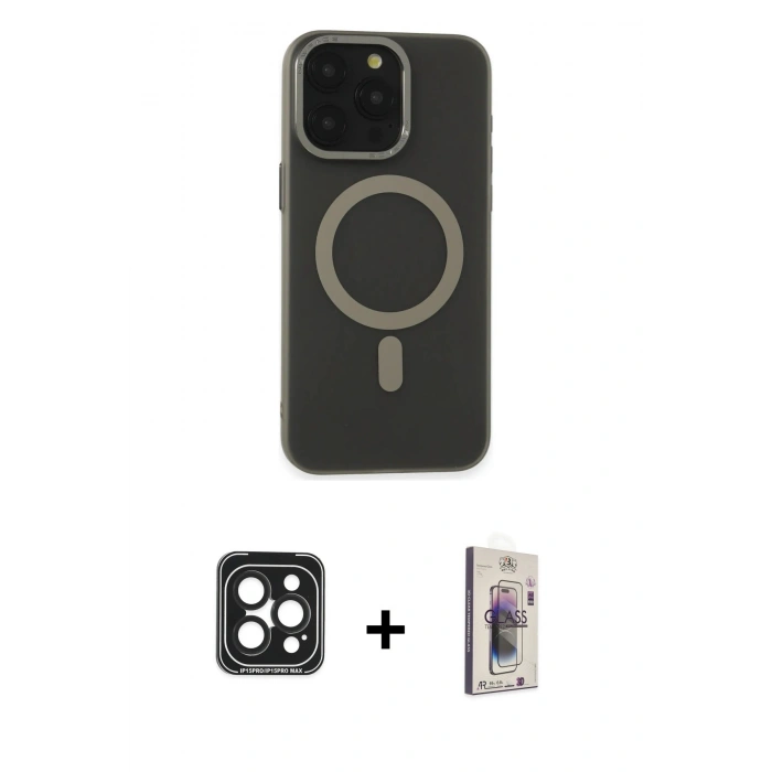 MARSİLYAN™- iPhone 15 Pro Max Kılıf Yadigar Işık - Siyah Bilvis 3D Cam Ekran Koruyucu + PVD Metal Kamera Lens - SH