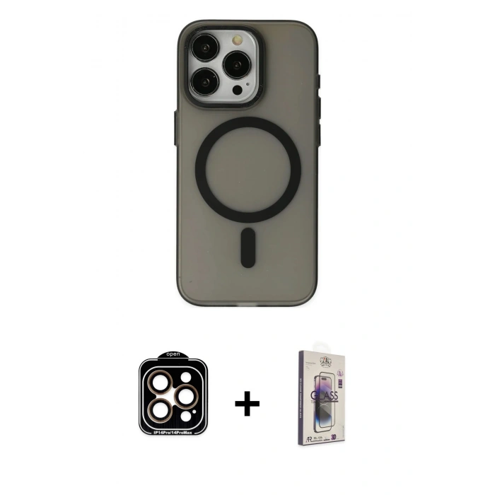 MARSİLYAN™- iPhone 15 Pro Max Kılıf Yadigar Işık - Siyah Bilvis 3D Cam Ekran Koruyucu + PVD Metal Kamera Lens - TU