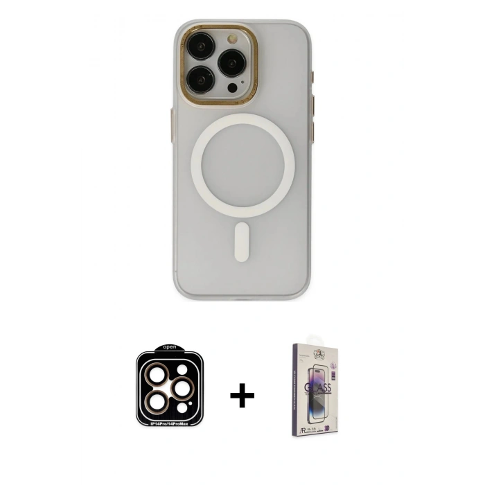 MARSİLYAN™- iPhone 15 Pro Max Kılıf Yadigar Işık - Siyah Bilvis 3D Cam Ekran Koruyucu + PVD Metal Kamera Lens - TU