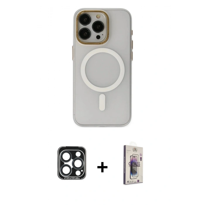 MARSİLYAN™- iPhone 15 Pro Max Kılıf Yadigar Işık - Siyah Bilvis 3D Cam Ekran Koruyucu + PVD Metal Kamera Lens - LT