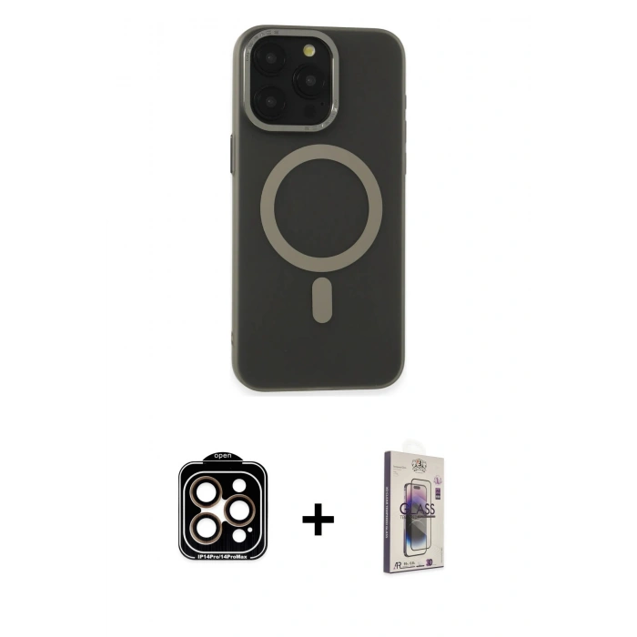 MARSİLYAN™- iPhone 15 Pro Max Kılıf Yadigar Işık - Siyah Bilvis 3D Cam Ekran Koruyucu + PVD Metal Kamera Lens - TU