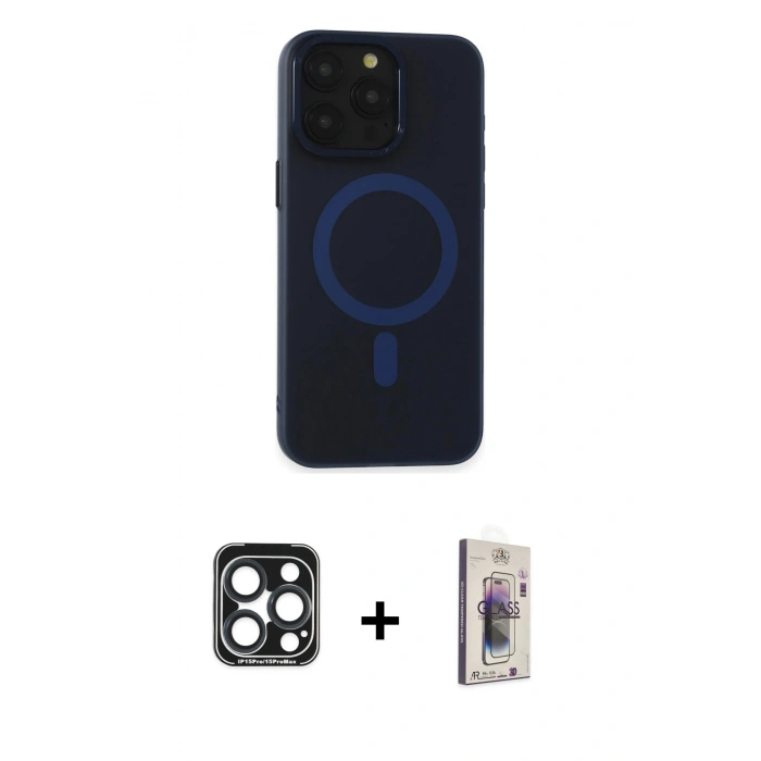 MARSİLYAN™- iPhone 15 Pro Max Kılıf Yadigar Işık - Siyah Bilvis 3D Cam Ekran Koruyucu + PVD Metal Kamera Lens - LT