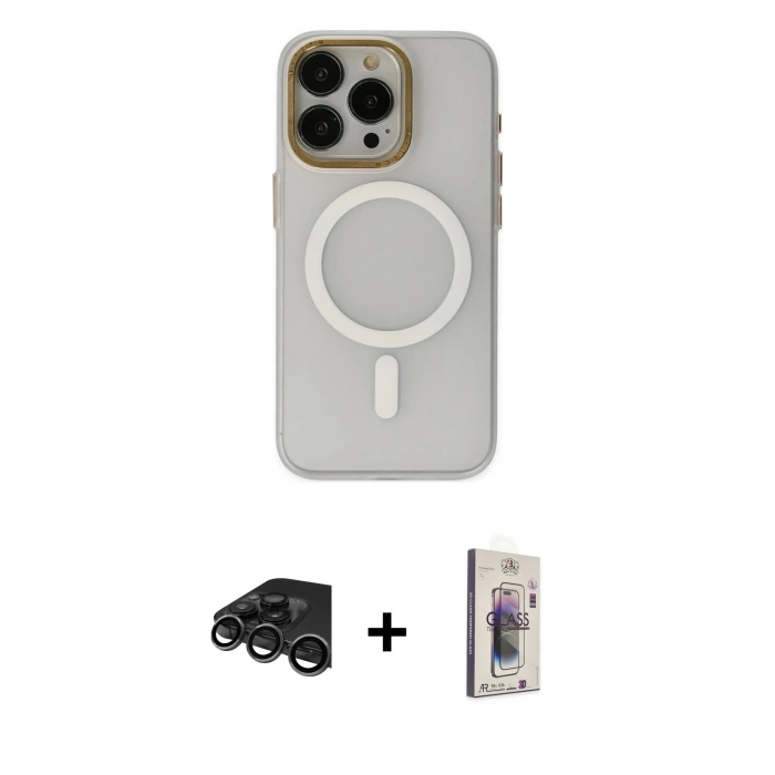 MARSİLYAN™- iPhone 15 Pro Max Kılıf Yadigar Işık - Siyah Bilvis 3D Cam Ekran Koruyucu + Raze Metal Kamera Lens - TMGI