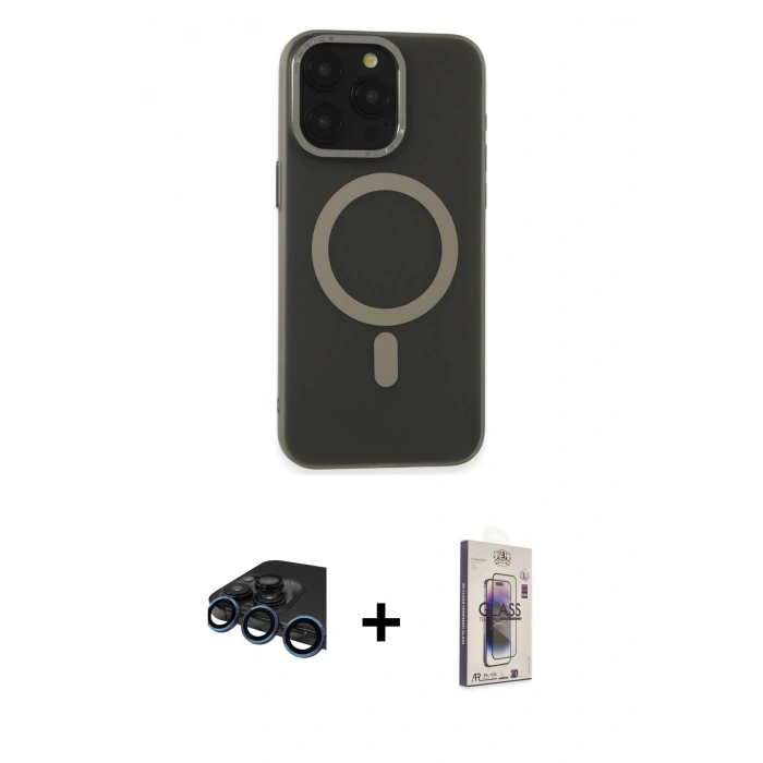 MARSİLYAN™- iPhone 15 Pro Max Kılıf Yadigar Işık - Siyah Bilvis 3D Cam Ekran Koruyucu + Raze Metal Kamera Lens - LT