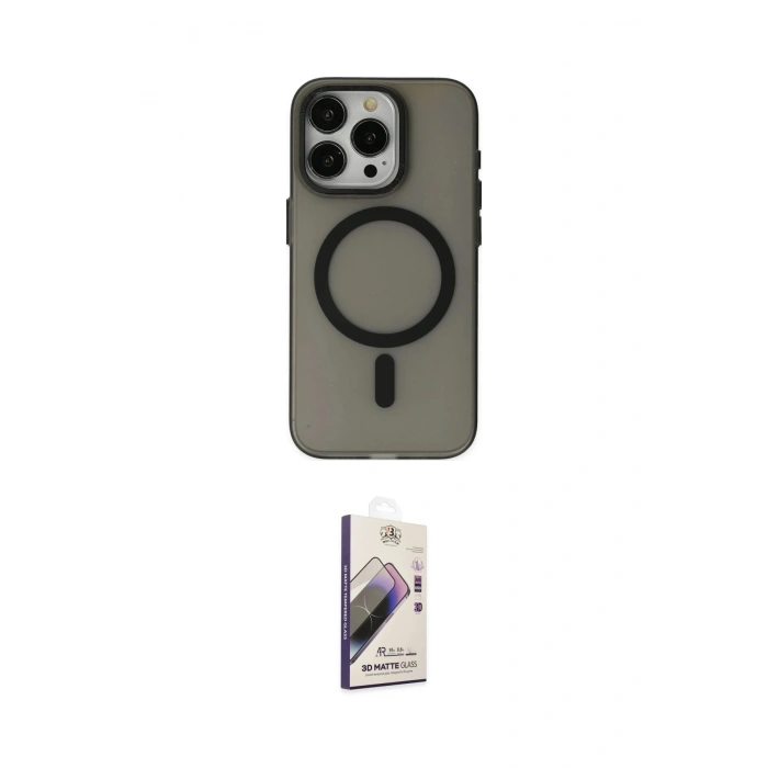 MARSİLYAN™- iPhone 15 Pro Max Kılıf Yadigar Işık - Siyah Bilvis 3D Mat Cam Ekran Koruyucu