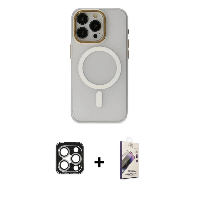 MARSİLYAN™- iPhone 15 Pro Max Kılıf Yadigar Işık - Siyah Bilvis 3D Mat Cam Ekran Koruyucu + PVD Metal Kamera Lens - GS