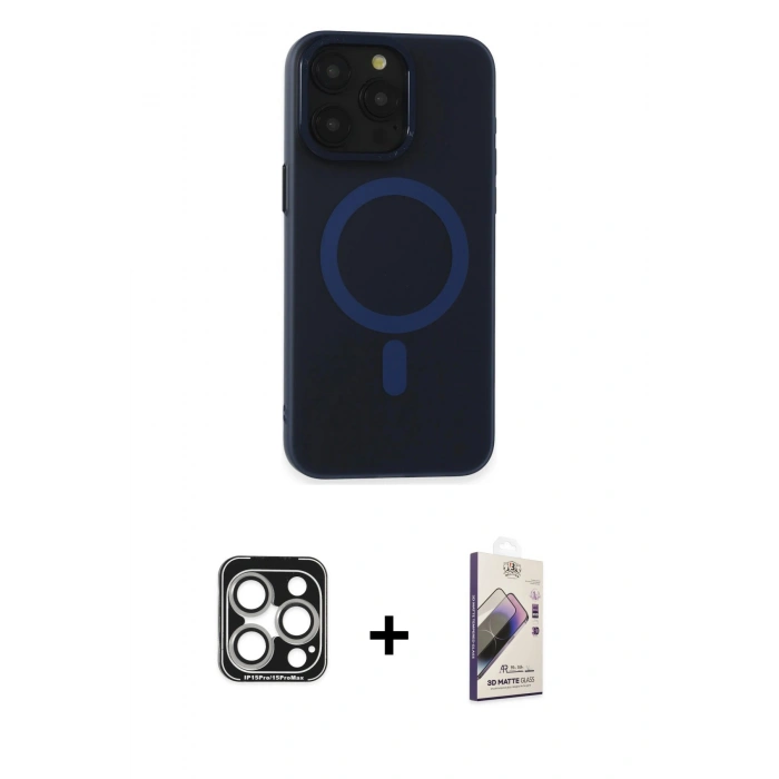 MARSİLYAN™- iPhone 15 Pro Max Kılıf Yadigar Işık - Siyah Bilvis 3D Mat Cam Ekran Koruyucu + PVD Metal Kamera Lens - GS