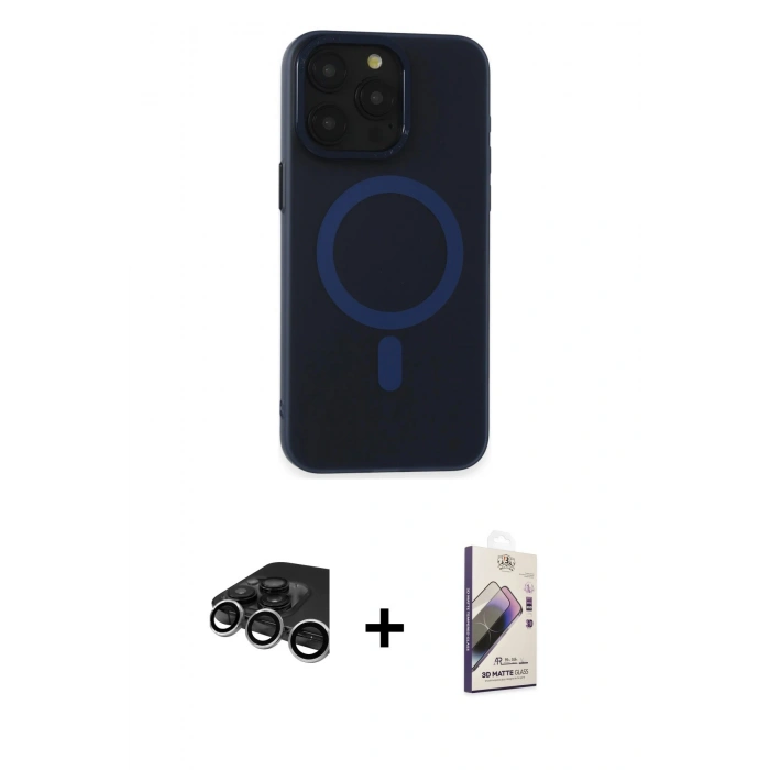 MARSİLYAN™- iPhone 15 Pro Max Kılıf Yadigar Işık - Siyah Bilvis 3D Mat Cam Ekran Koruyucu + Raze Metal Kamera Lens - GS