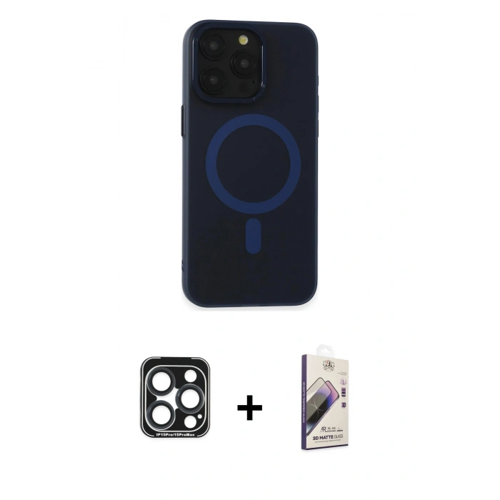 MARSİLYAN™- iPhone 15 Pro Max Kılıf Yadigar Işık - Siyah Bilvis 3D Mat Cam Ekran Koruyucu + PVD Metal Kamera Lens - LT