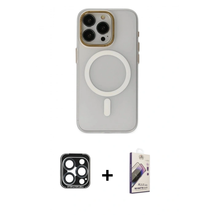 MARSİLYAN™- iPhone 15 Pro Max Kılıf Yadigar Işık - Siyah Bilvis 3D Mat Cam Ekran Koruyucu + PVD Metal Kamera Lens - LT