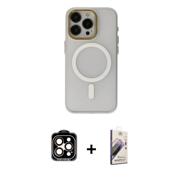 MARSİLYAN™- iPhone 15 Pro Max Kılıf Yadigar Işık - Siyah Bilvis 3D Mat Cam Ekran Koruyucu + PVD Metal Kamera Lens - TU