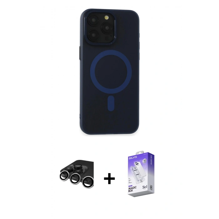 MARSİLYAN™- iPhone 15 Pro Max Kılıf Yadigar Işık - Siyah Bilvis 5in1 3D Magic Cam Ekran Koruyucu + Raze Metal Kamera Lens - GS