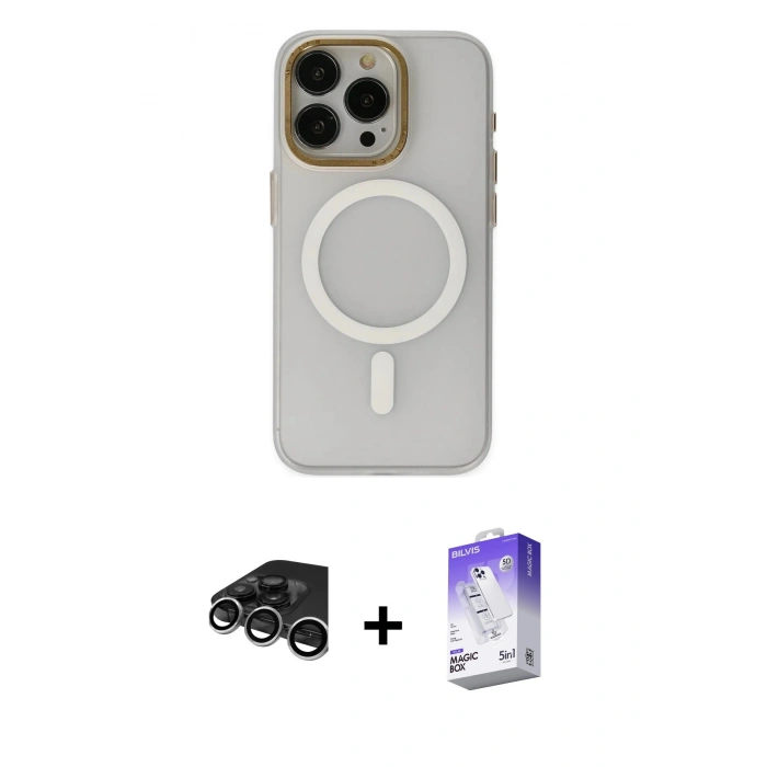 MARSİLYAN™- iPhone 15 Pro Max Kılıf Yadigar Işık - Siyah Bilvis 5in1 3D Magic Cam Ekran Koruyucu + Raze Metal Kamera Lens - GS